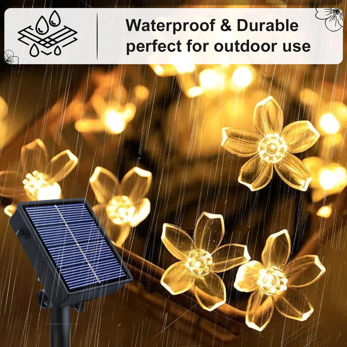 Fohil Catena Luminosa Esterno Solare, 12M 100 LED Fiori di Ciliegio Luci Solari Esterno 8 Modalità IP65 Impermeabile Luci Solari Decorative per Giardino Festa Natale Halloween Decorazione