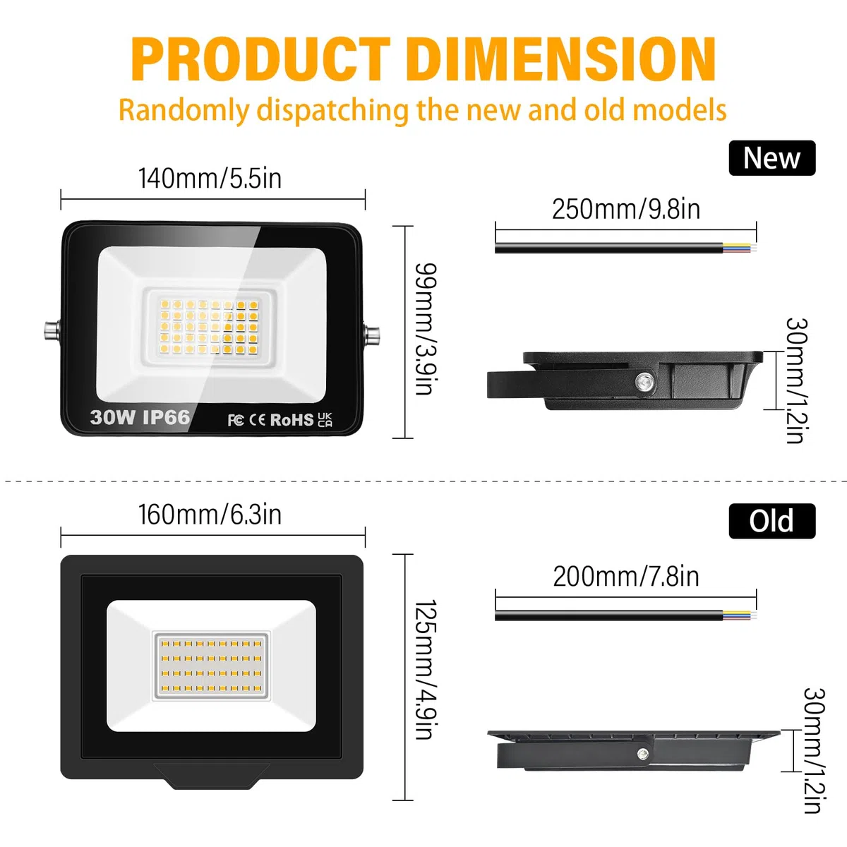 Willpower Luci di sicurezza a LED per esterni 30 W 3000 LM Proiettori a LED IP66 impermeabili bianco caldo 3000 K 85 V-265 V Luce da parete per giardino cortile patio