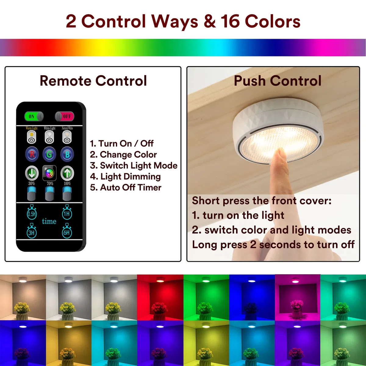 Onumii Luce LED Sottopensile Cucina a Batteria per Armadio, Luce Notturna con Telecomando, Adesive Colorate per Guardaroba Libreria Scaffale, Bianco - Pacco da 2