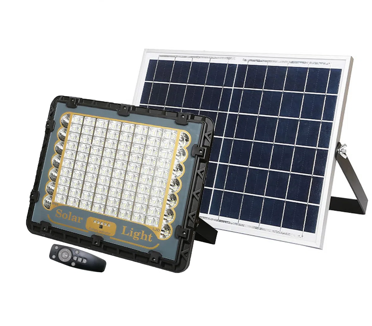 CLICLED Faro Led Da Esterno Solare 150W Luce Fredda Faretto Led Da Giardino Con Luce Rossa e Blu Di Emergenza e Indicatore di Ricarica Pannello Solare Sensore Crepuscolare E Telecomando