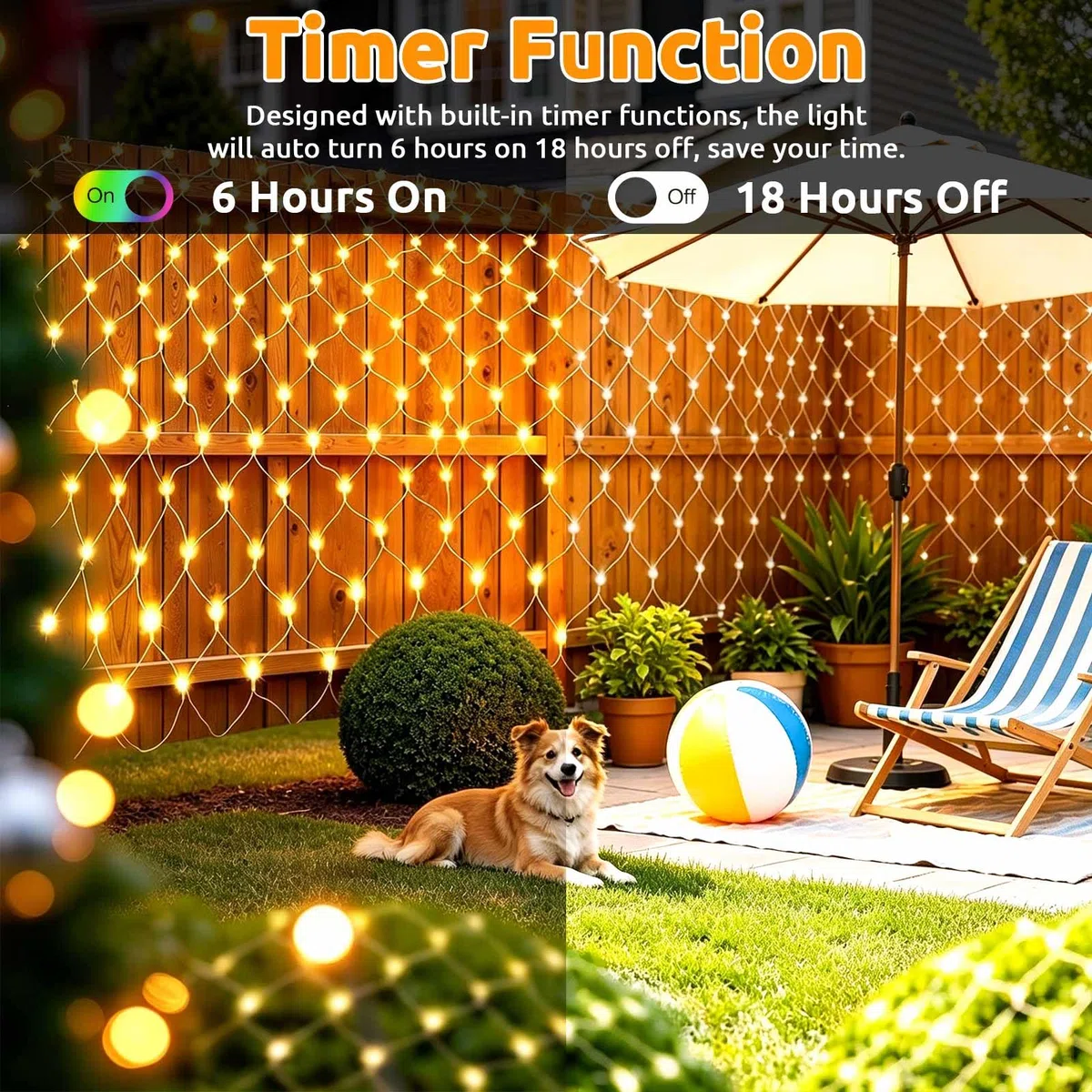 Joycome Rete Luminosa Natale Esterno 3x2M 200 LED Rete Luci con Spina, Timer, 8 Modalità Luci Albero di Natale Impermeabile Tenda Luminosa per Balcone Giardino Soffitto Terrazza - Bianco Caldo