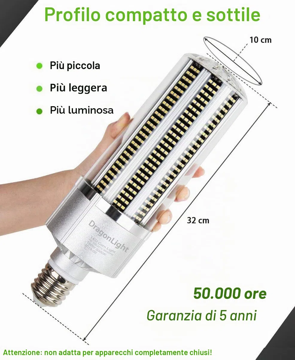 DragonLight 150W LED Lampadina super luminosa da (sostituisce 1000 Watt), E40, 5000K, luce bianca fredda, 20250 lumen, per grandi aree di illuminazione – garage, magazzino, officina, cortile