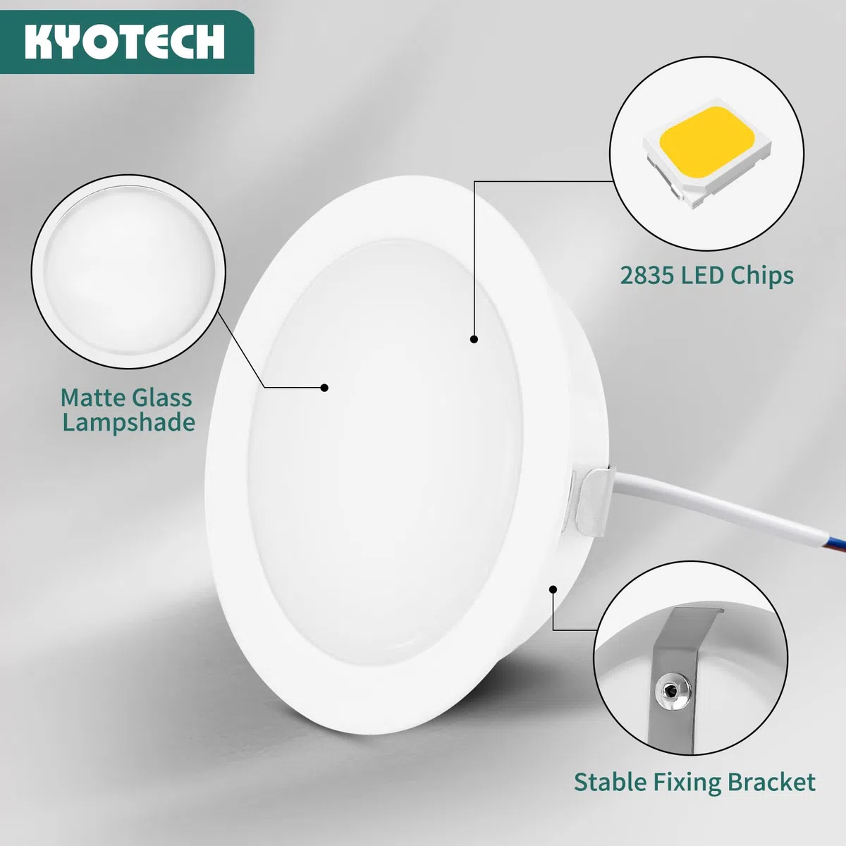 KYOTECH Faretto da incasso a LED, 230 V, dimmerabile, 3 W, 3000 K, luce bianca calda, ultra piatto, 300 lm, foro 55-58 mm e 15 mm, IP44, faretto da incasso per armadio a specchio, bianco, set da 3