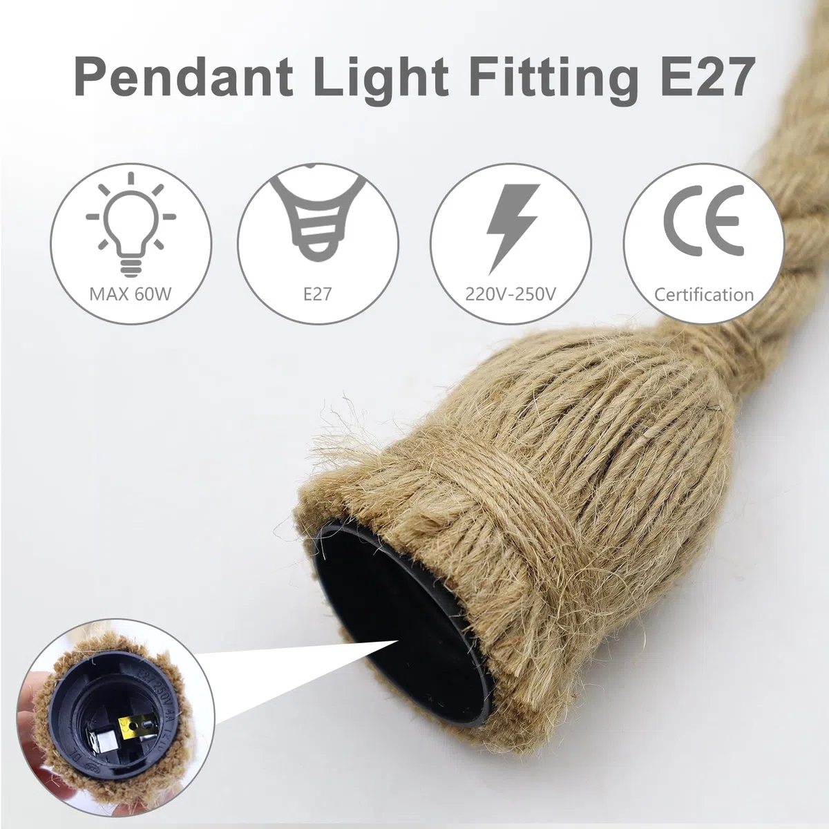 2 Pezzi Lampada Corda E27 Lampada a Sospensione Industriale Fai Da Te lampadario corda da soffitto per sala da pranzo sala bar caffetteria lampadario a sospensione-lunghezza 100cm