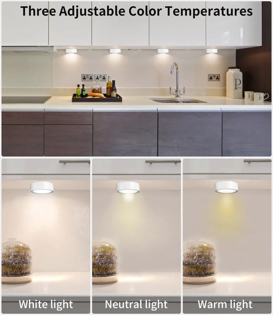 Zawaer Luce Sottopensile Cucina Led, 4Pcs Luce Notturna Ricaricabile, 3 Colori Dimmerabili,5 Livelli di Luminosità, con Telecomandi, Luci Armadio Touch con Timer, Magnetica (con Adesivo in Metallo)