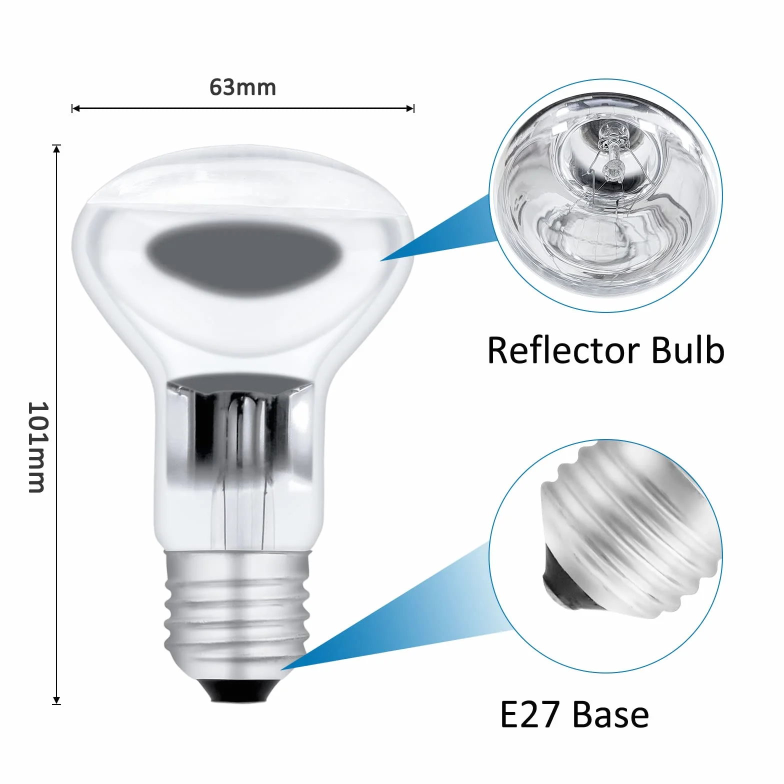 SCNNC Lampadina Riflettore E27 R63 AC220-240V Dimmerabile, 550LM Bianco Caldo 2700K Lampadina Faretto R63 E27 Lampadine per Lampada Lava, Plafoniera, Lampadario, Confezione da 5