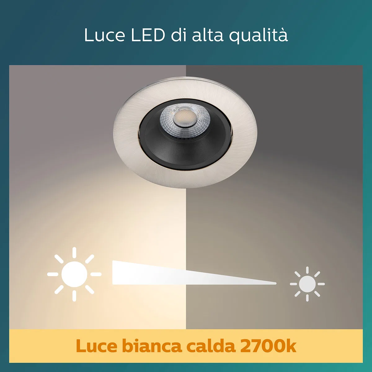Philips LED Faretto da Incasso Abrosa, Equivalente a 9 W, Luce Bianca Calda, Dimmerabile, Nichel