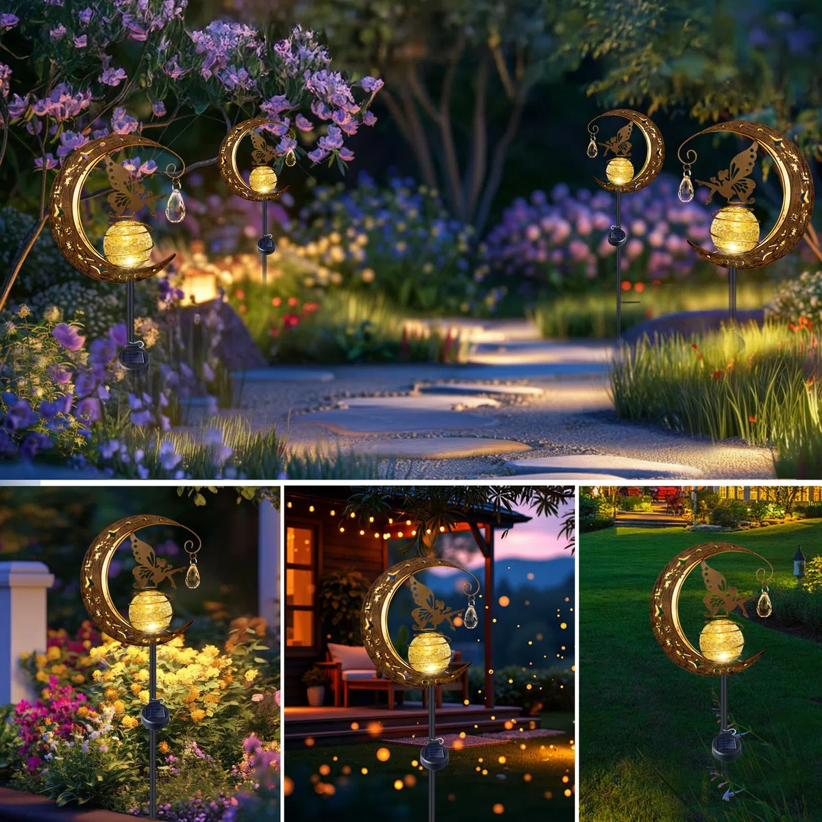 Lampada Solare per Esterni, Impermeabile Luci Solari da Giardino Decorative, con Sfera di Vetro a LED, Fata della Luna Lampada Solare da Esterno per Balcone, Vialetto, Patio, Cortile, Prato