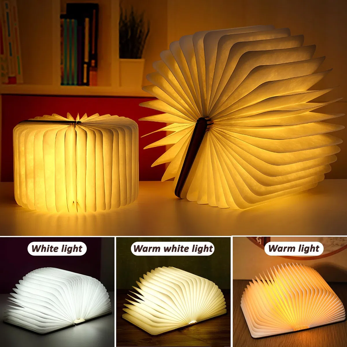 Lampada da Libro in Legno, Lampada a libro pieghevole, Lampada Da Libro A LED, Lampada a Forma di Libro Led Pieghevole in Legno, Regalo divertente per lettori, Regalo di Compleanno
