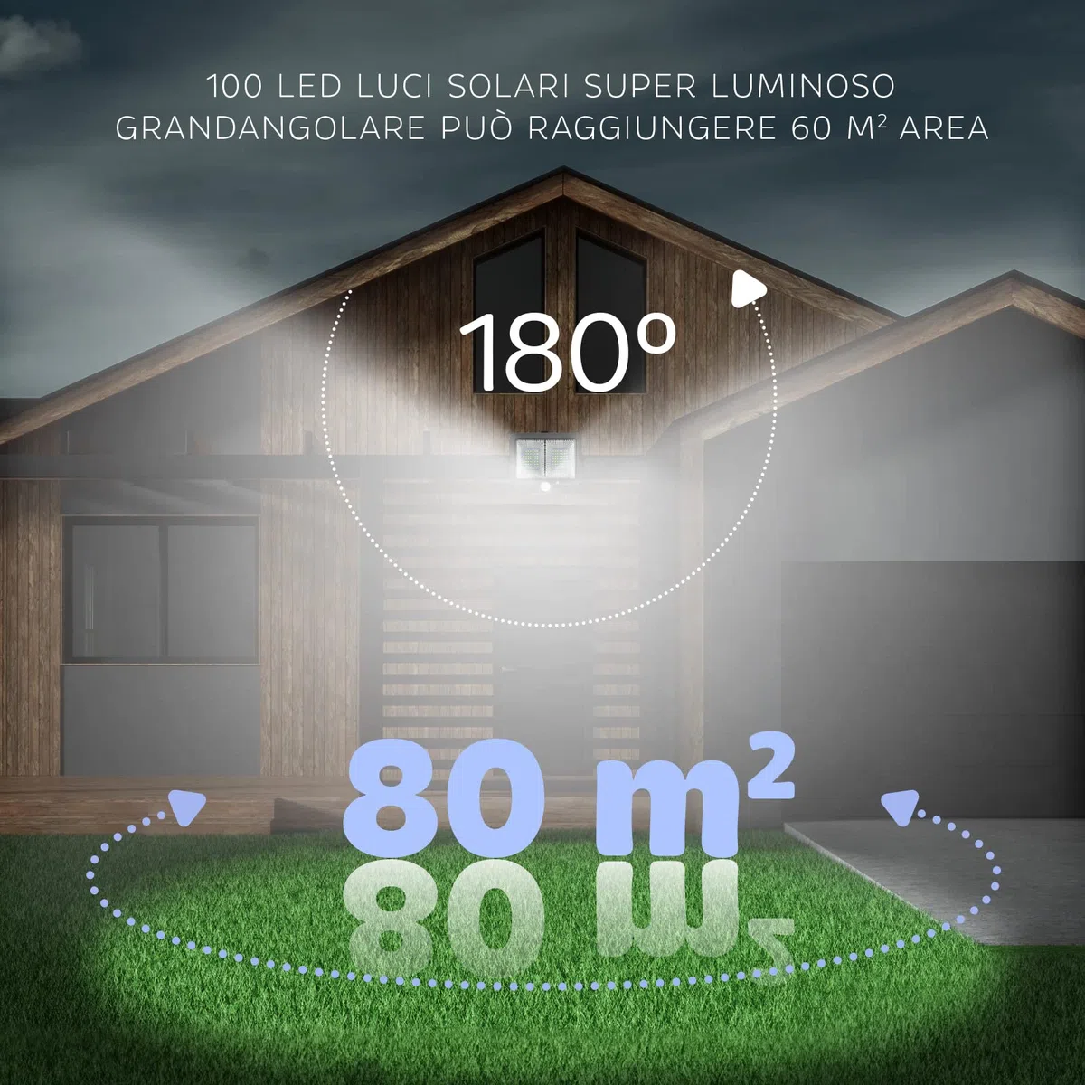 Faretti Solari a LED Da Esterno, 98 LED Con Sensore Crepuscolare e di Movimento, Con Pannello Solare Impermeabile IP65 (COB 10W 1UNI)