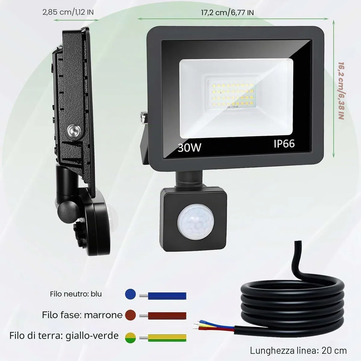 CREATESTAR Faretto Led da Esterno con Sensore di Movimento 30W, 3000LM Faretti Led Esterni IP66 Impermeabile 6500K Luce Bianca Fredda per magazzino giardino garage campo sportivo