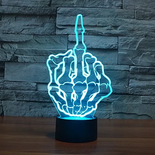 Night Wolf Dito Medio Gesto Divertente Casa Arredamento Lampada Da Notte 3D Interruttore LED Scrivania Leggero