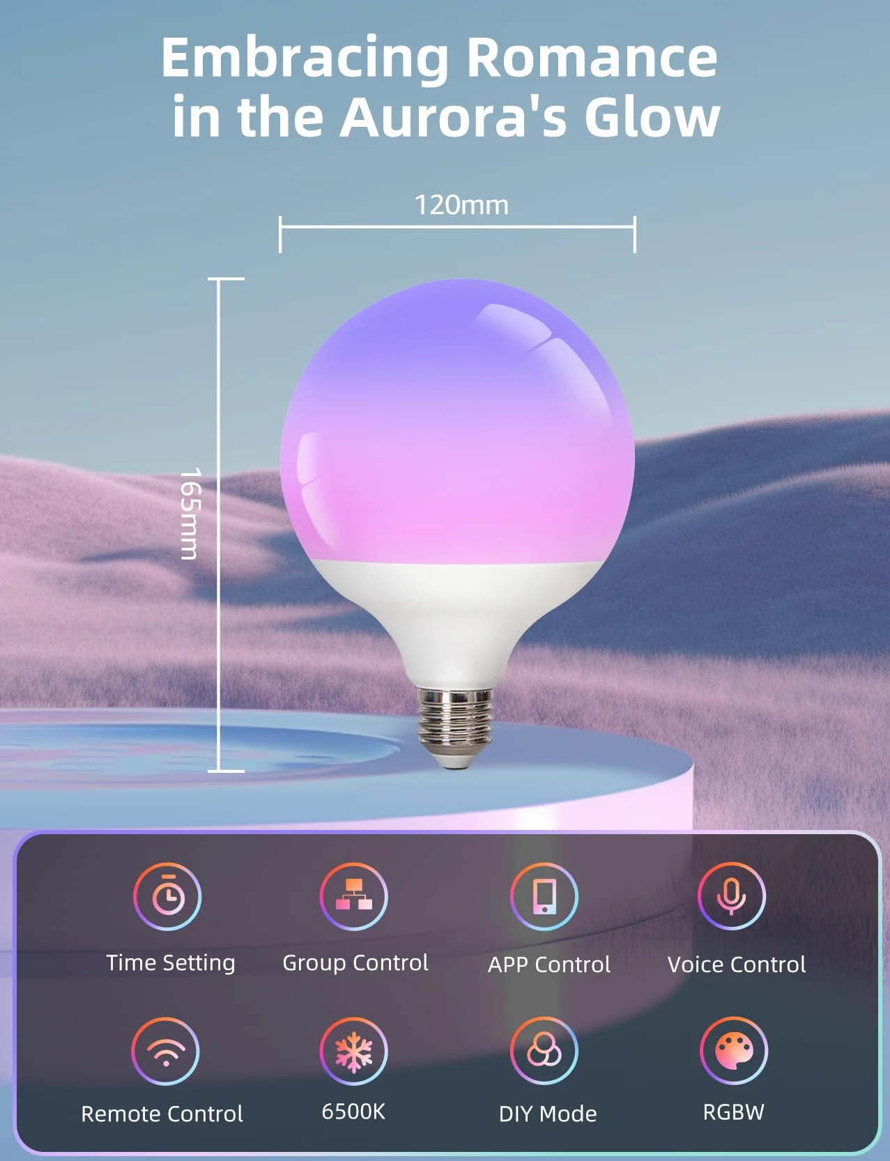 Aigostar 18W 1800LM Lampadina Intelligente E27 G120 Bluetooth Mesh/Dimmerabile Lampadina LED Compatibile con Alexa/Smart RGB+6500K Lampadine/ 16 Milioni di Colori/Con Bluetooth Telecomando