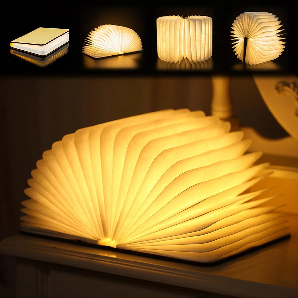 Lampada da Libro in Legno, Lampada a libro pieghevole, Lampada Da Libro A LED, Lampada a Forma di Libro Led Pieghevole in Legno, Regalo divertente per lettori, Regalo di Compleanno