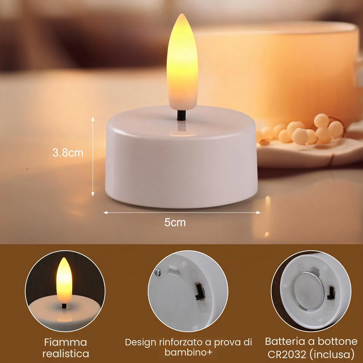 EXTSUD 12 lumini a LED con timer, ricaricabili, candele a LED, senza fiamma, luce tremolante, luce notturna, lumini elettrici per la gioventù, portacandela da tavolo per il soggiorno