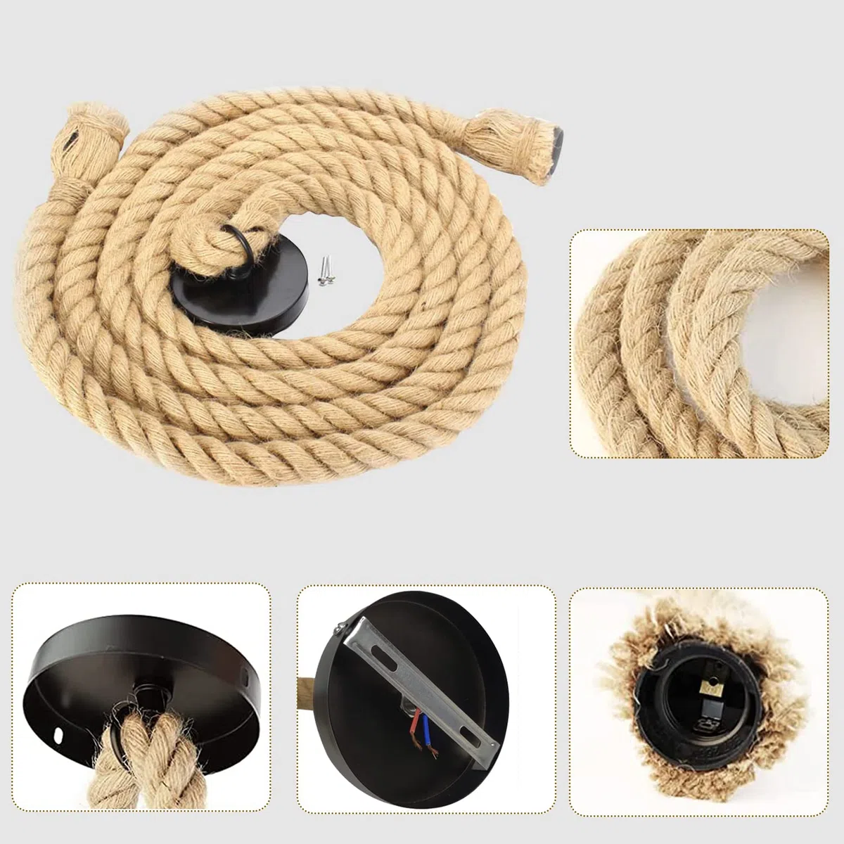 2 Teste Lampada Corda E27 Lampada a Sospensione Industriale Fai Da Te lampadario corda da soffitto per sala da pranzo sala bar caffetteria lampadario a sospensione-lunghezza 100cm+100cm