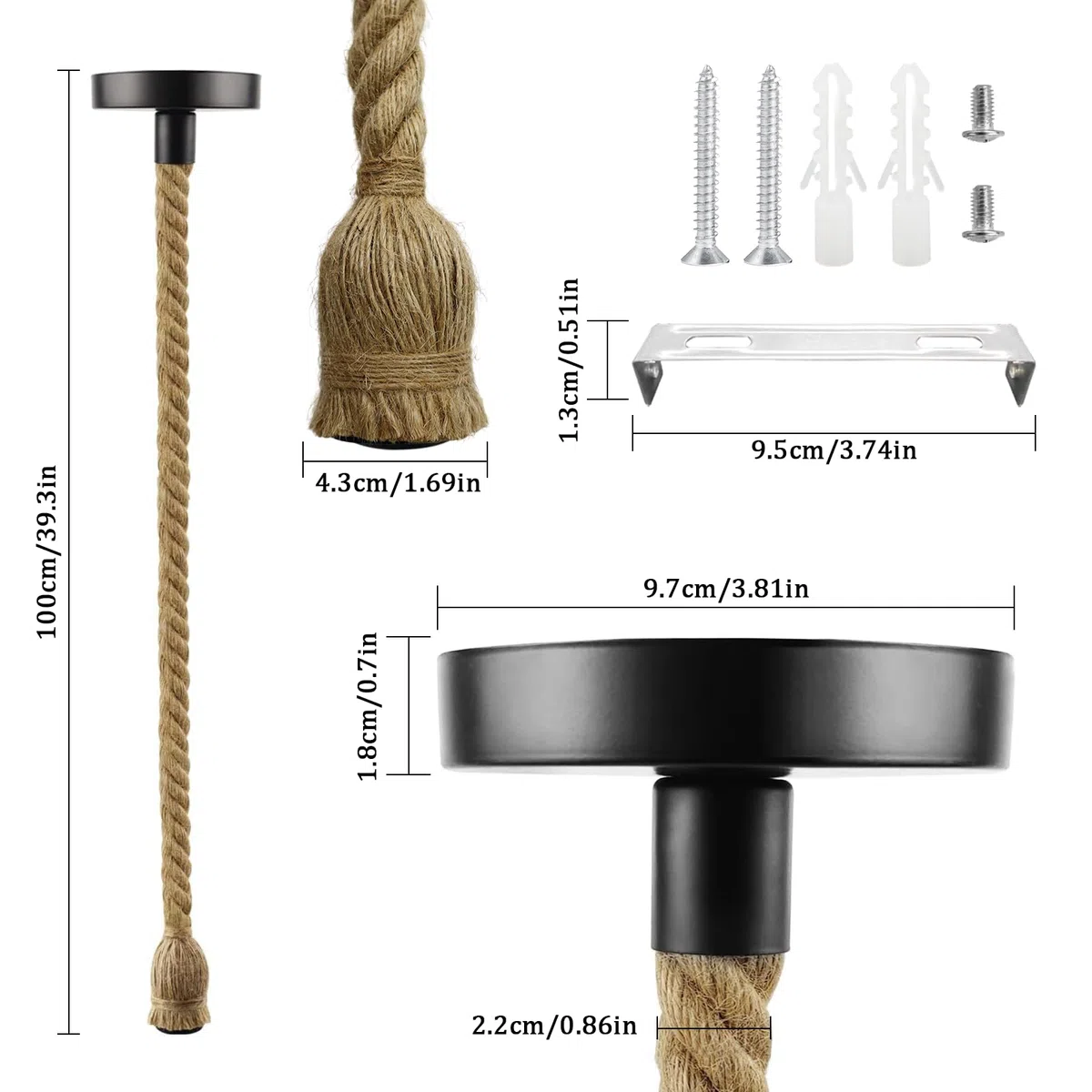 2 Pezzi Lampada Corda E27 Lampada a Sospensione Industriale Fai Da Te lampadario corda da soffitto per sala da pranzo sala bar caffetteria lampadario a sospensione-lunghezza 100cm