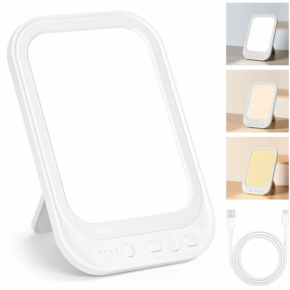 Lampada per Terapia della Luce 10000LUX, Lampada a Luce Diurna con 3 Temperature di Colore 5 livelli di Luminosità e 4Timer, Lampada SAD Pieghevole a 90° per Ufficio/Casa, Senza Raggi UV