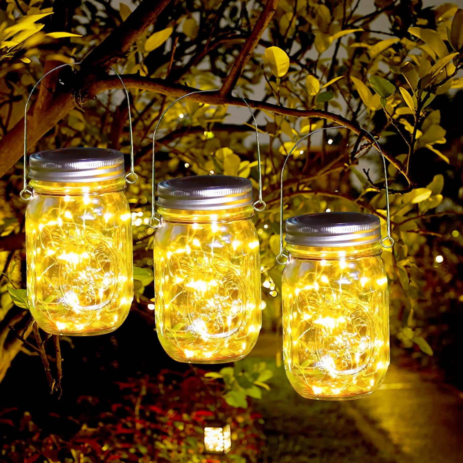 4Pezzi Lanterne da Esterno, Lanterne Solari da Esterno, Luci da Esterno Solari con 30 LED, IP65 Impermeabile Lampada Solari Barattolo, Lampade Solari da Giardino per Prato, Natale, Festa