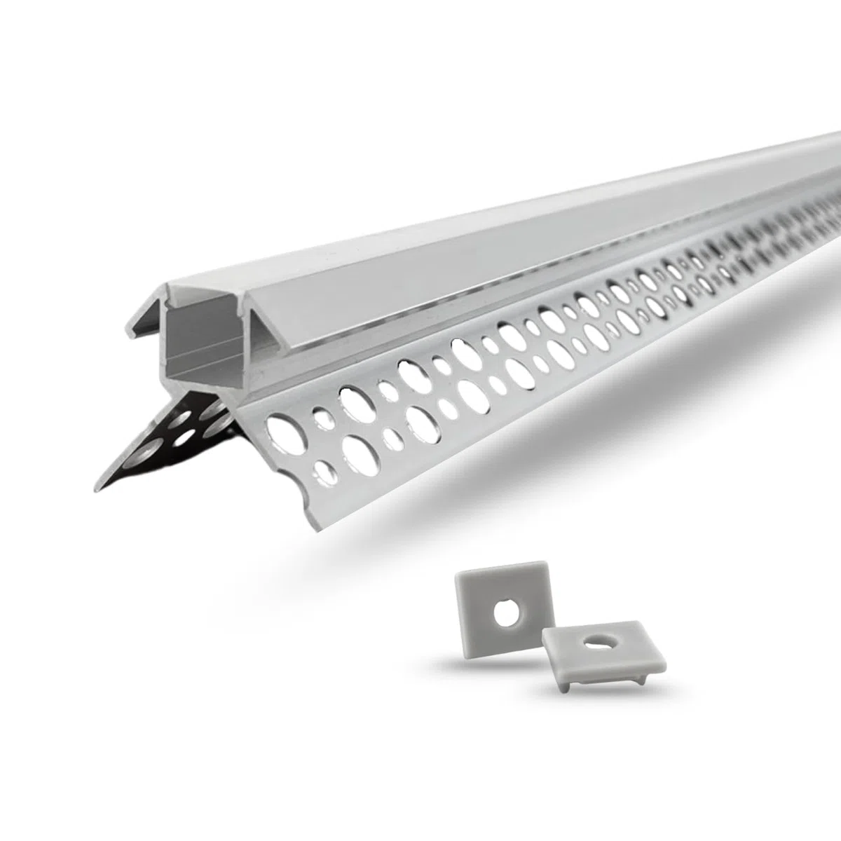 Evotrade Profilo Per Piastrelle Ceramic Line Con Canalina Per Illuminazione Led Barre 2m Incasso A Scomparsa + Cover Luce Continua (Angolo Esterno)