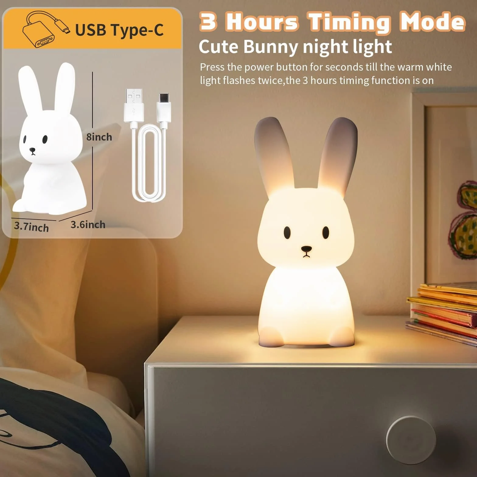 SOLIDEE Lampada Camera Bambini, Silicone Luce Notturna Neonato, 7 Multicolori LED, LED Ricaricabile Lampada da Notte Per Bambini Regalo Neonato Cameretta Bambino