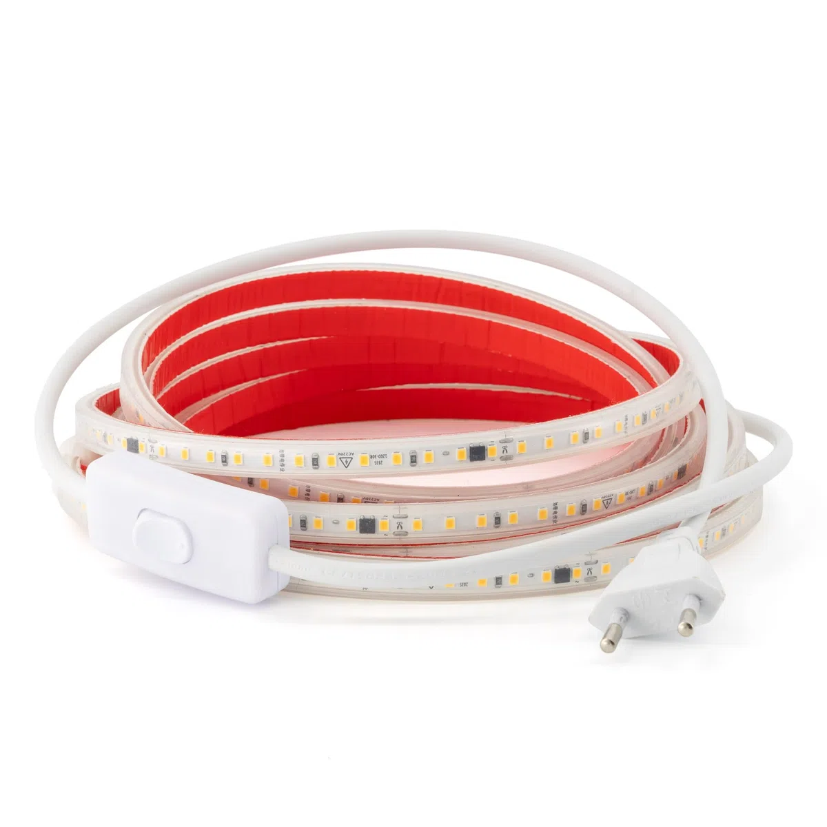 Striscia Led 220v 2835 120 Led/m ALTA LUMINOSITÀ, Adesivo e INTERRUTTORE. IMPERMEABILE Bianco freddo/Neutro/Caldo Waterproof IP67 striscia (Bianco Freddo, 1M)