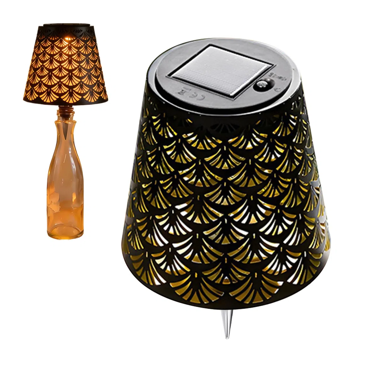 Lampada senza fili – Cordless Lampshade, Whiskey Bottle Top Light, Bottles Stopper Night Light Kit, Solar Powered Hollow Shadow Projection Glow | Bottles Lamp Light's For Party Christmas Table
