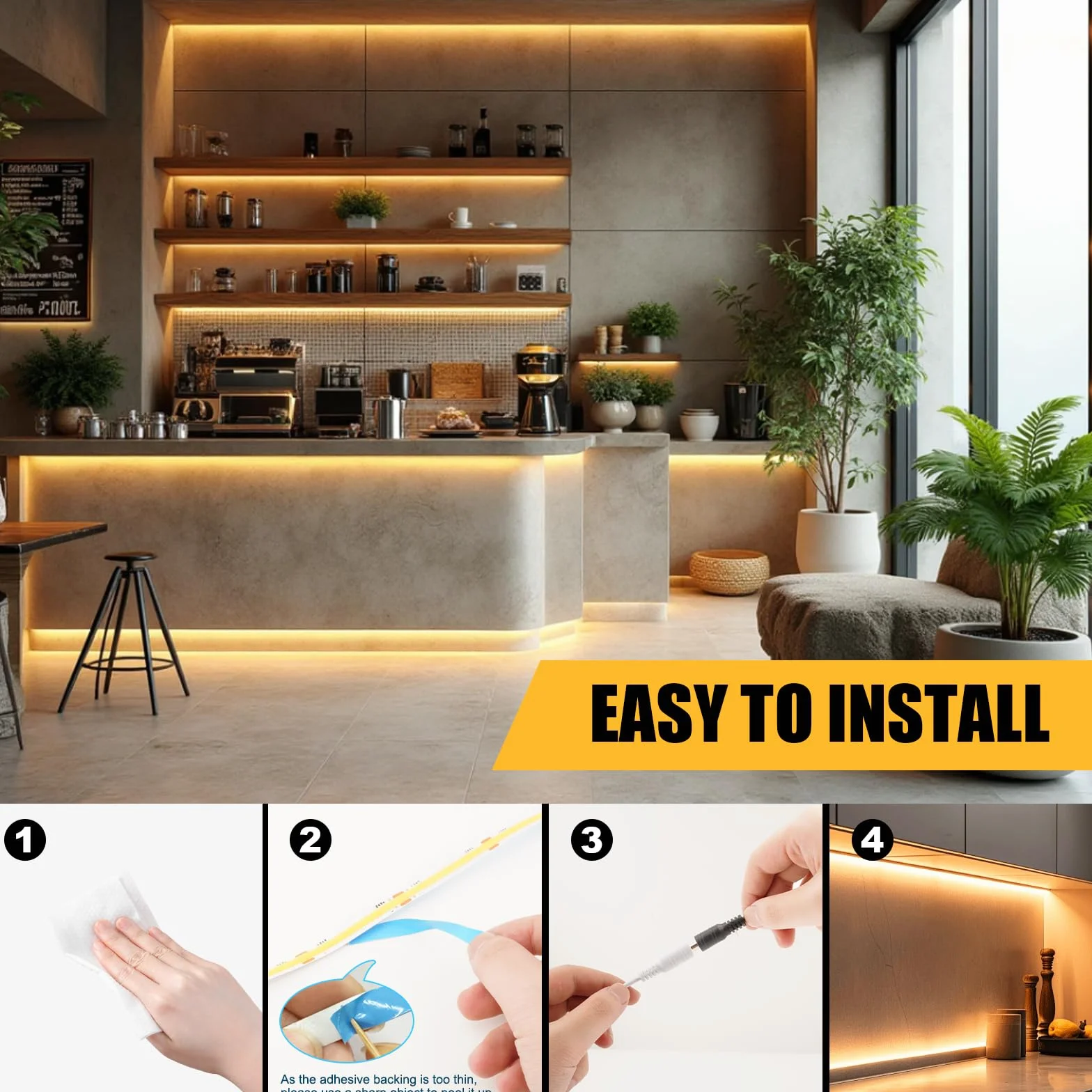 LED COB 3 metri, 320LEDs/m Dimmerabili Bianco Caldo 2700K, con Alimentatore, Telecomando RF, Nastro LED Flessibile Sotto Luce da Pavimento per Illuminazione Domestica Fai da Te