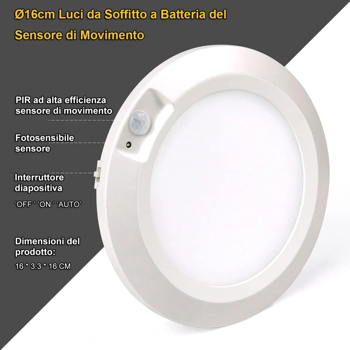 LED Luce Notturna a Batteria con Sensore di Movimento, Alta Luminosità Lampada Guardaroba Luce Plafoniere Alimentato a Batteria per Armadio Corridoio Bagno Cantina Scale 6000K Bianco Freddo