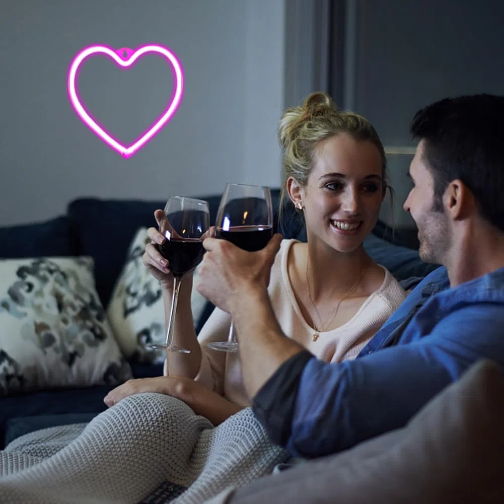 Insegna al Neon Amore Cuore LED Rosa - Decorazione di San Valentino Per Festa, Bar, Camera - Alimentato Tramite USB o Batteria