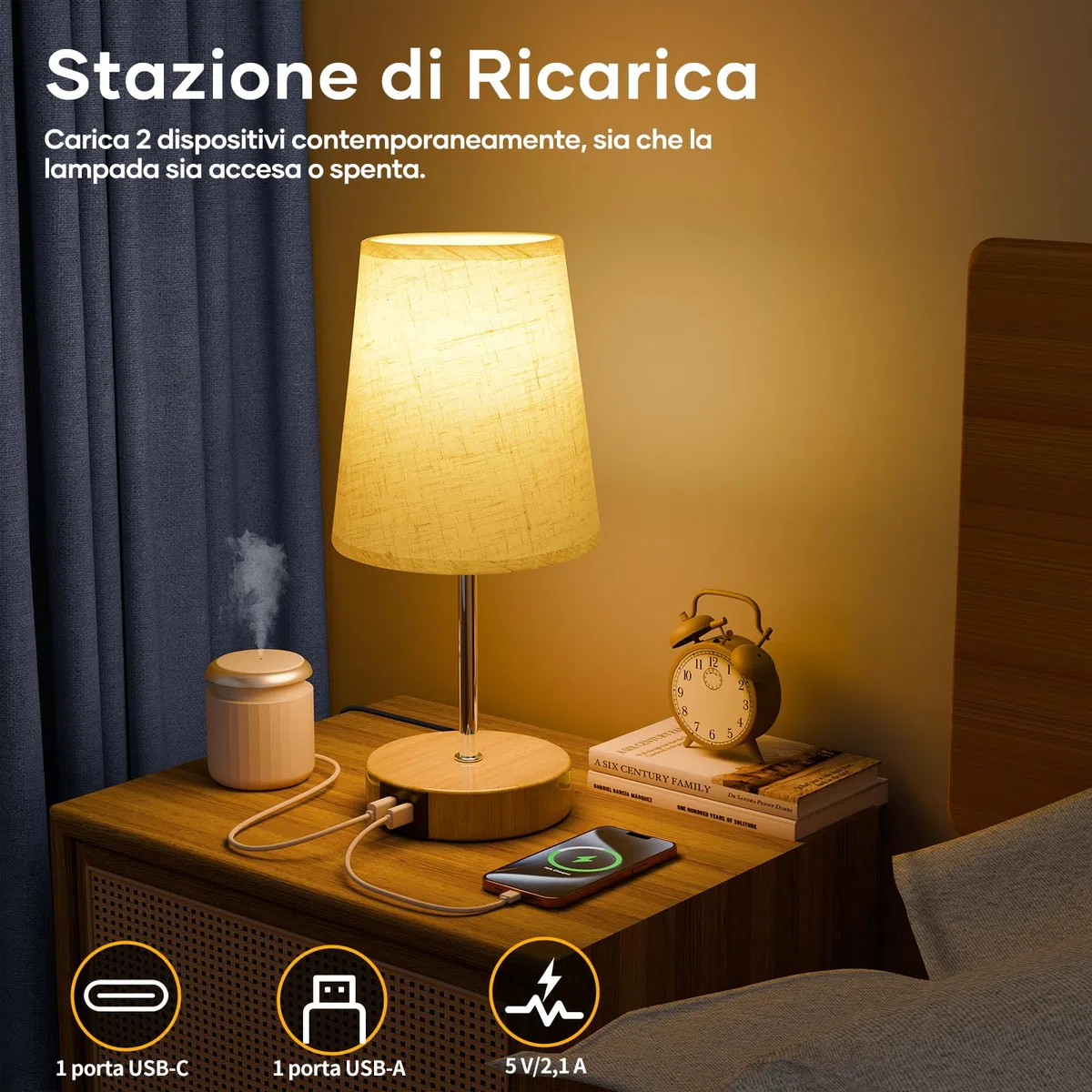 Suright Lampada da Comodino con Controllo Touch e 3 Livelli di Luminosità, Abat Jour da Comodino con Porte di Ricarica USB A+C, Lampada da Tavolo per Camera da Letto Soggiorno (Lampadina Inclusa)