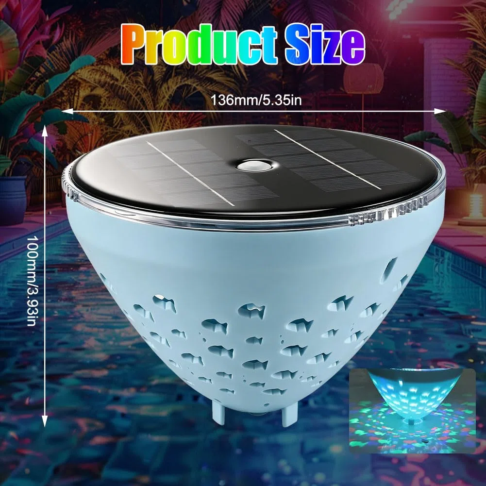 Illuminazione solare per piscina galleggiante – RGB cambia colore luce LED piscina con proiezione di pesce – IP68 impermeabile e rilevamento automatico del crepuscolo | Lampada solare per piscina da
