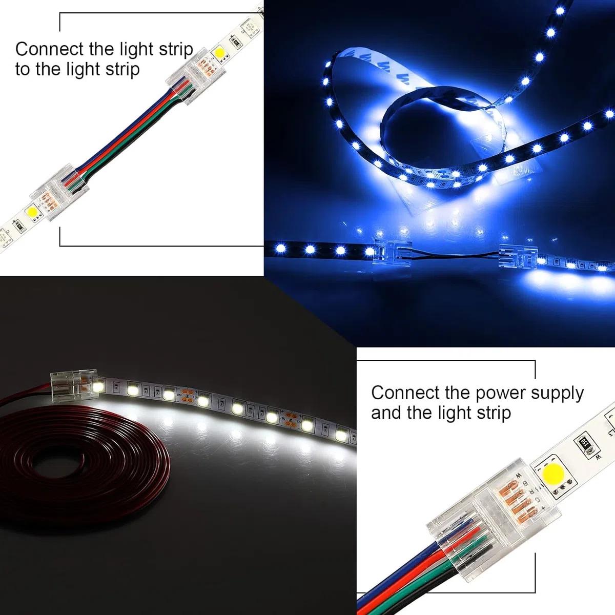 GTIWUNG Cavo di Prolunga Conduttore a 4 Pin 15 Metri per Collegamento Elettrico, Kit di Connettori Striscia Led 10mm, 4Poli Rapido Connettore Cavo per RGB 5050 3528 2835 LED