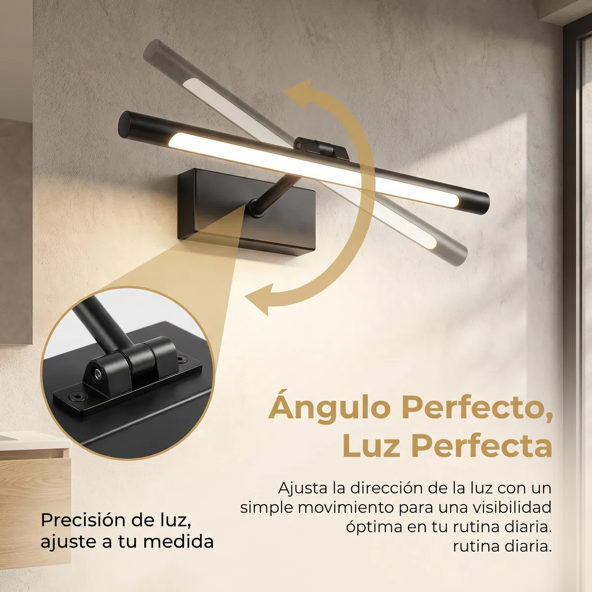 BARCELONA LED. Applique da bagno a LED nera 40 cm – 6 W, 420 lm, IP44 – Bianco neutro 4000 K. Illuminazione moderna ed efficiente. Applique sopra lo specchio.