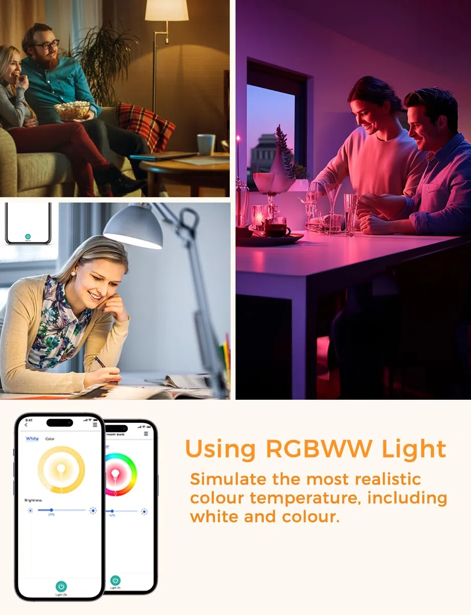 Refoss 2 Pezzi Lampadine Smart Wifi Intelligente Multicolore E27 Smart Light LED RGBWW, Compatibile con Apple HomeKit, Amazon Alexa, Google Home