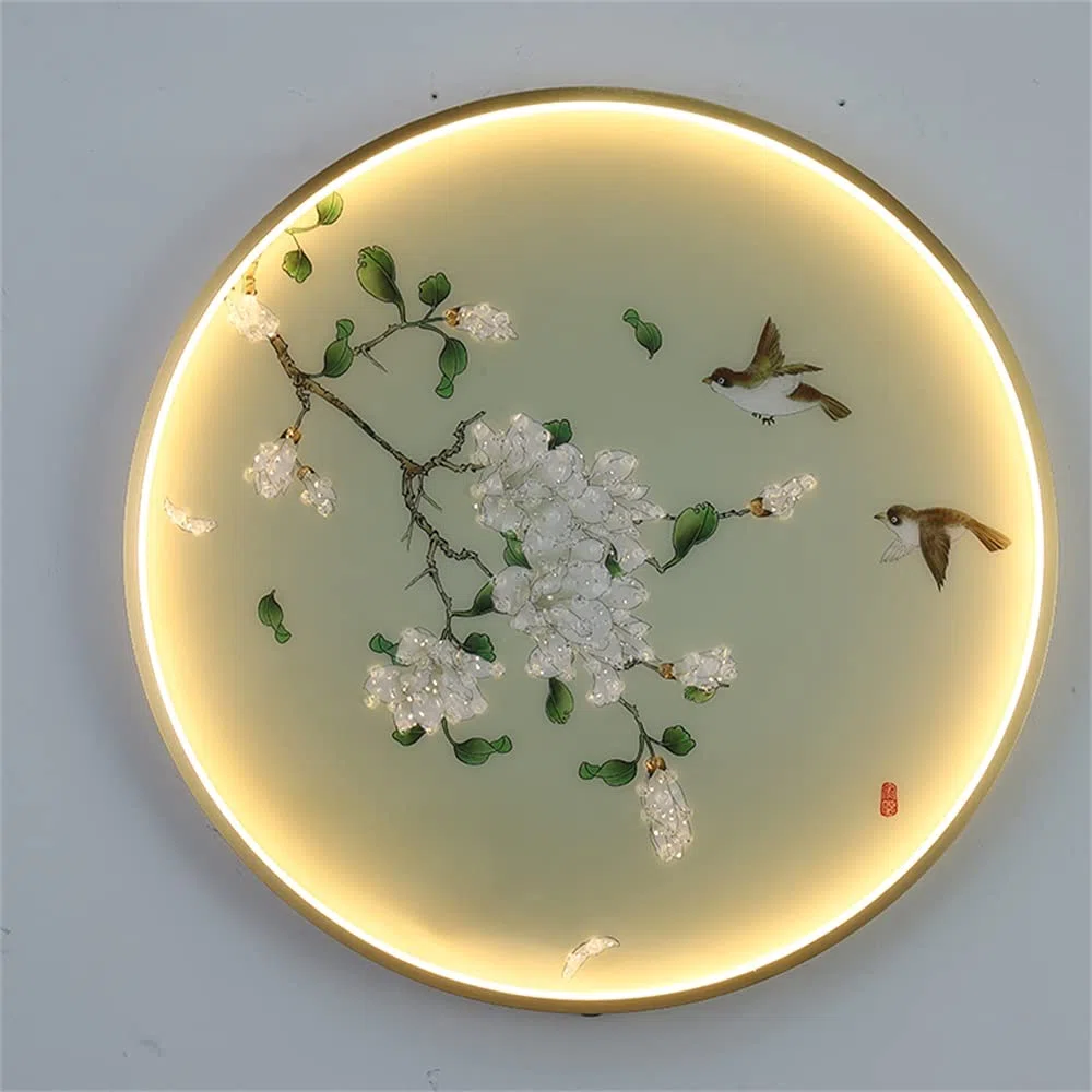 Lampade da Parete contemporanee con Quadri circolari Cinesi, Ideali per Soggiorno, Camera da Letto, Sala da Pranzo, Studio, Villa, Hotel, corridoio, Ingresso di casa (I Gold D80CM)