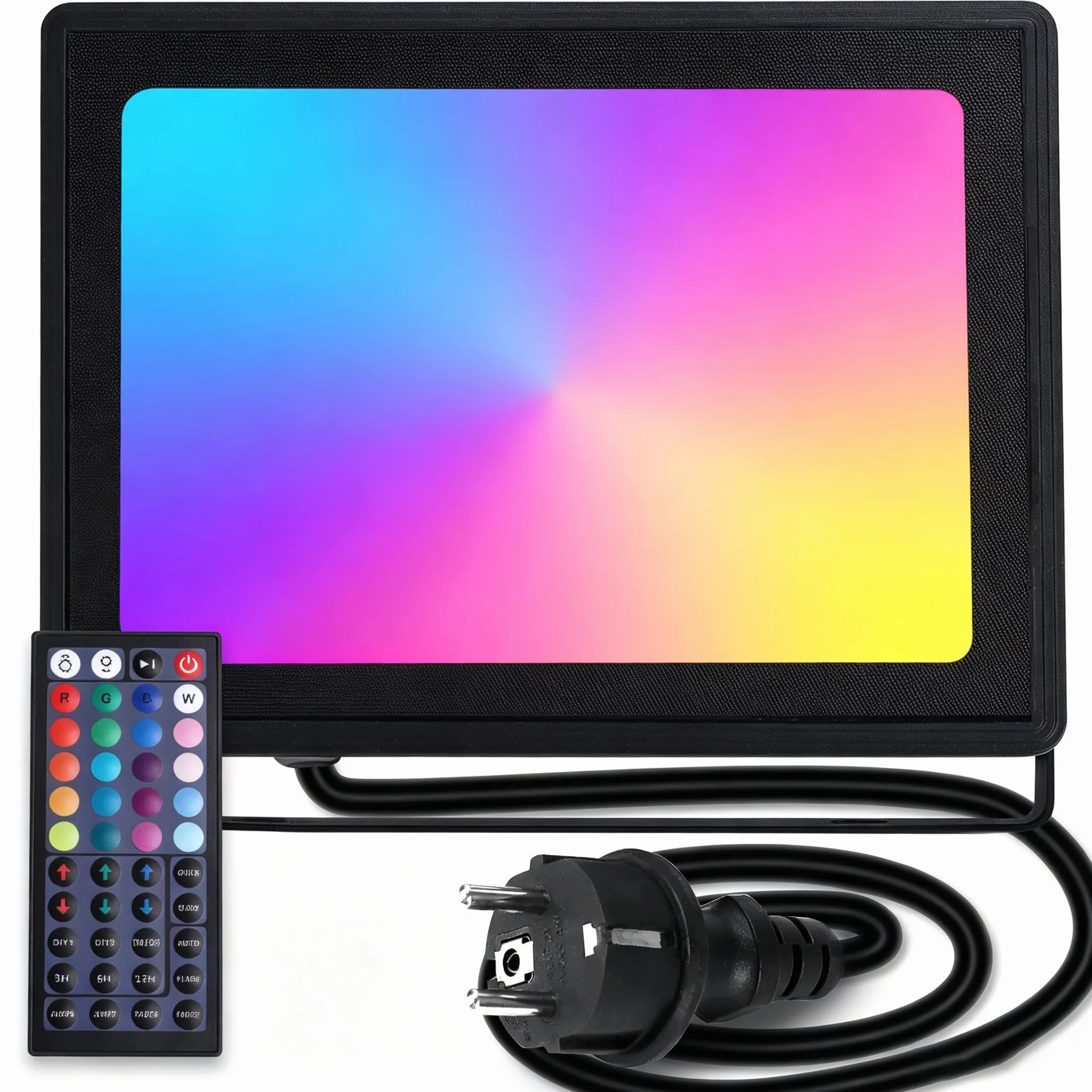 Aigostar Faretto LED per esterni da 50W,Faretti LED a colori RGB con telecomando,6 modalità di stroboscopio,modalità DIY,timer,Faro LED regolabili con spina,IP65 impermeabile per giardino, feste