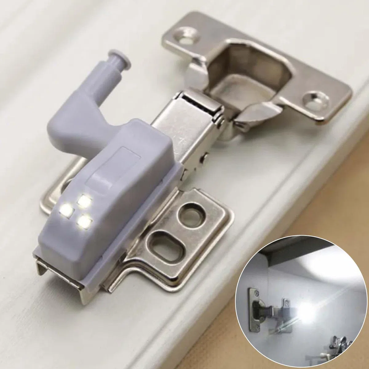 20 luci a LED con cerniera, sensore di luce LED universale per cerniere interne (bianco), luce LED con sensore di luce, funziona a batteria per armadi e armadi