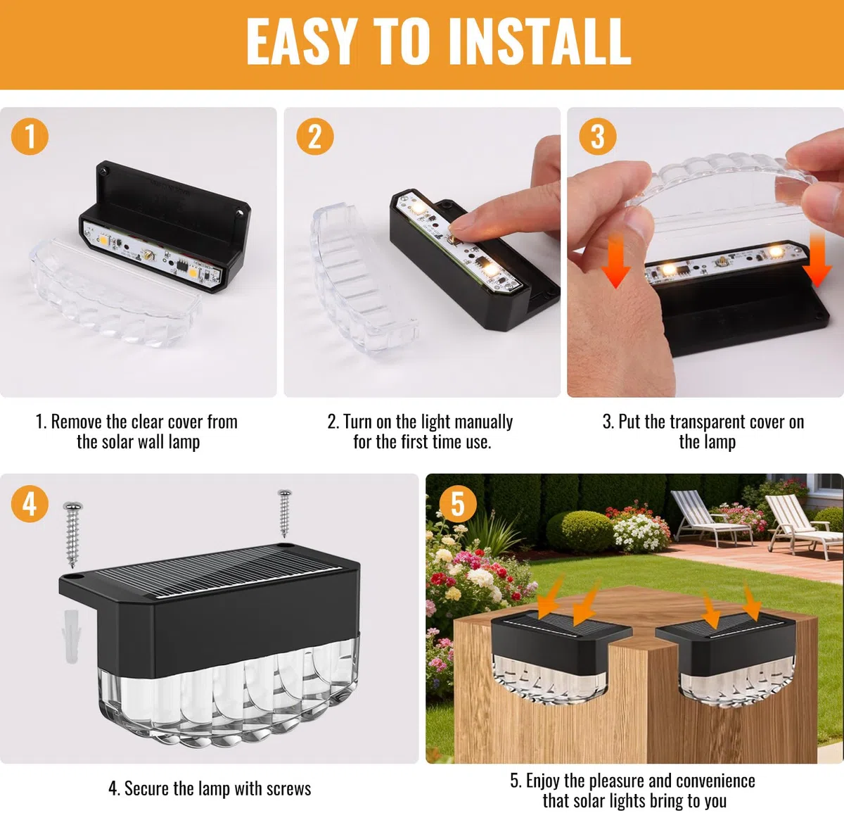 Lampada Solare Parete per Esterni,Confezione da 6 Luci Solari LED Impermeabili IP65 per Uso Esterno, Lampade Solari Bianche Calde Esterni,Decorazione del Terrazze, Balconi, Recinzioni, Giardino