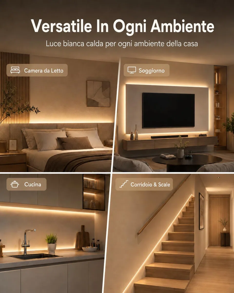 Meevt Striscia LED Neon 5 Metri Bianco Caldo 3000K, 12V Strisce Luci LED Flessibile con 600 LED, IP65 Impermeabile, Luci LED Sottopensile Cucina, Camera, Scale, Esterno (Senza Alimentatore)