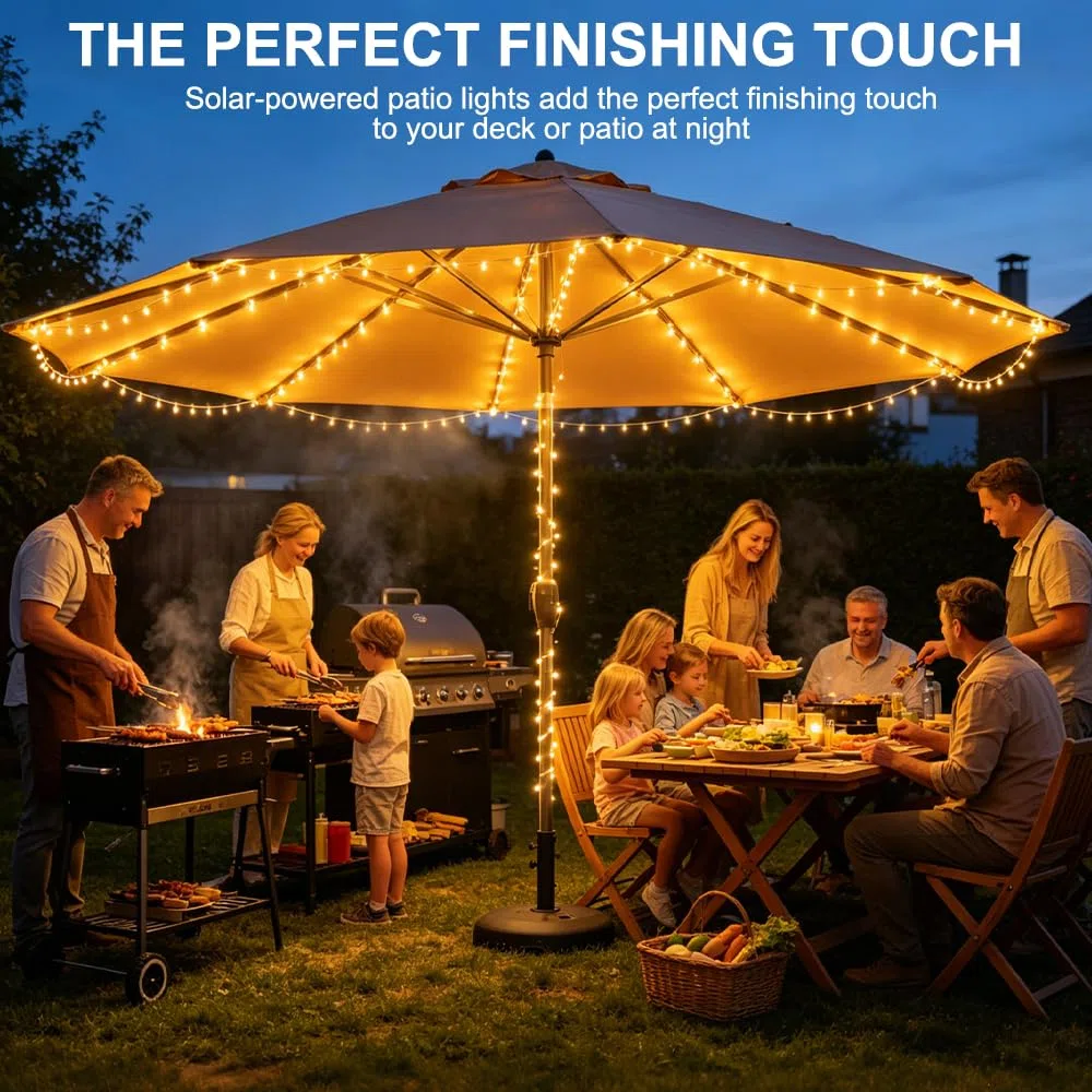 Luci per Ombrellone da Esterno LED con Telecomando 8 Modalità, Catena Luminosa Impermeabile IP65, Illuminazione Giardino e Terrazzo, Decorazione per Ombrelloni e Tende, Bianco Caldo (104 LED)