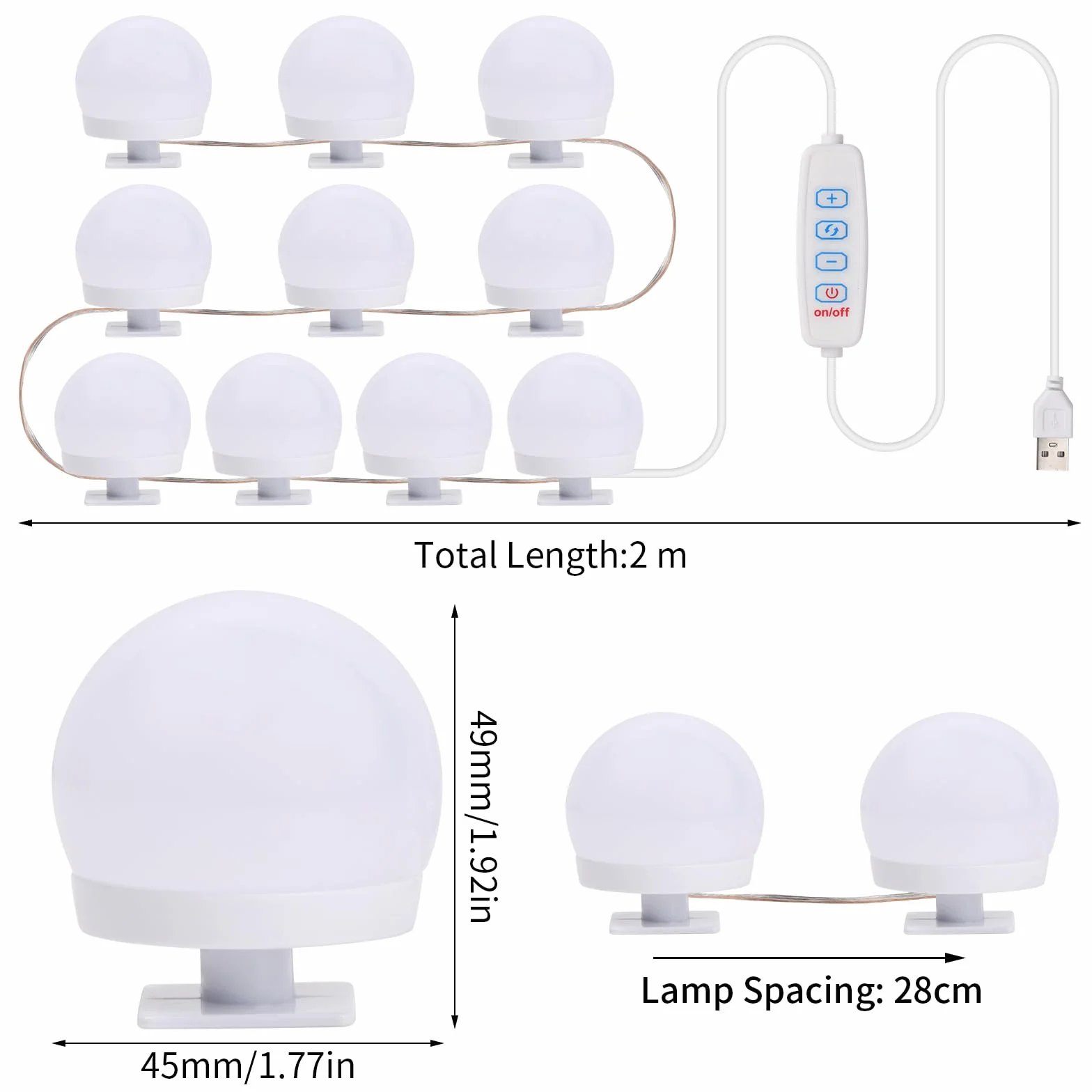 Jinlaili Luci da Specchio, 10 Lampadine Dimmerabili, Luci da Specchio a LED in Stile Hollywoodiano, Lampade da Toeletta, Lampada da Trucco a LED con 3 Colore, Luci per Trucco per Specchio Cosmetico