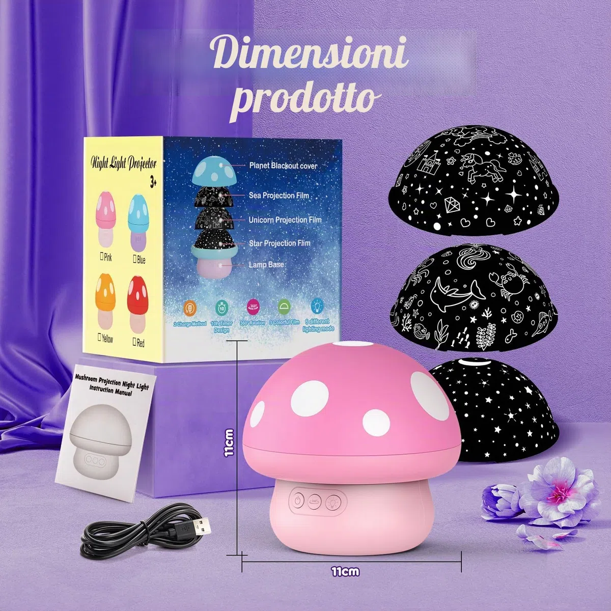 Unicorno Luce Notturna, Proiettore Stelle Soffitto Natale Regali per Bambini 2-8 Anni, Lampada Notturna Unicorno, Regalo Giocattoli 3-9 Anni, Cameretta
