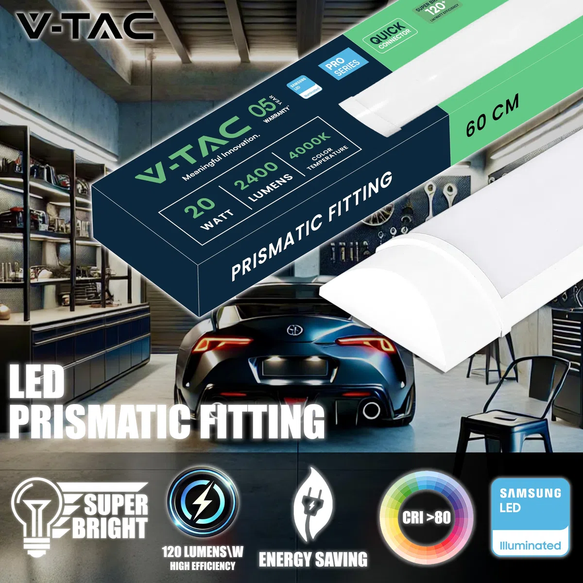 V-TAC 2x Plafoniera LED Lineare da Soffitto 60 CM - 20W - Chip Samsung - Lampada Rettangolare 2400 Lumen IP20 per Parete, Garage, Negozio - Tubo LED - Luce Bianca Naturale 4000K