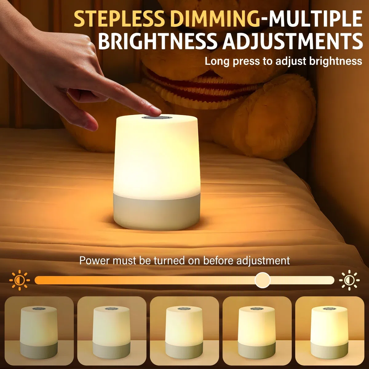 Journeyside Lampada da Comodino LED Touch, Mini Luce Notturna Bambini Senza Fili e 3 Modalità con Funzione di Memoria, Dimmerazione Continua, Lampada LED per Cameretta, Soggiorno,Camera da Letto