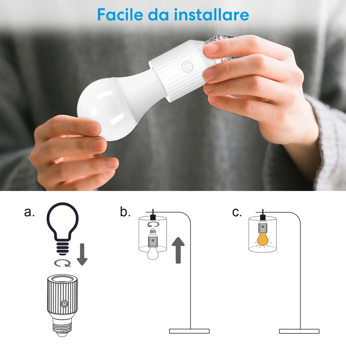 LoraTap Adattatore portalampada Wi-Fi intelligente, controllo vocale Alexa/Google, gruppi e timer su Smart Life, potenza max 60 W, compatibile lampade a incandescenza, E26/E27