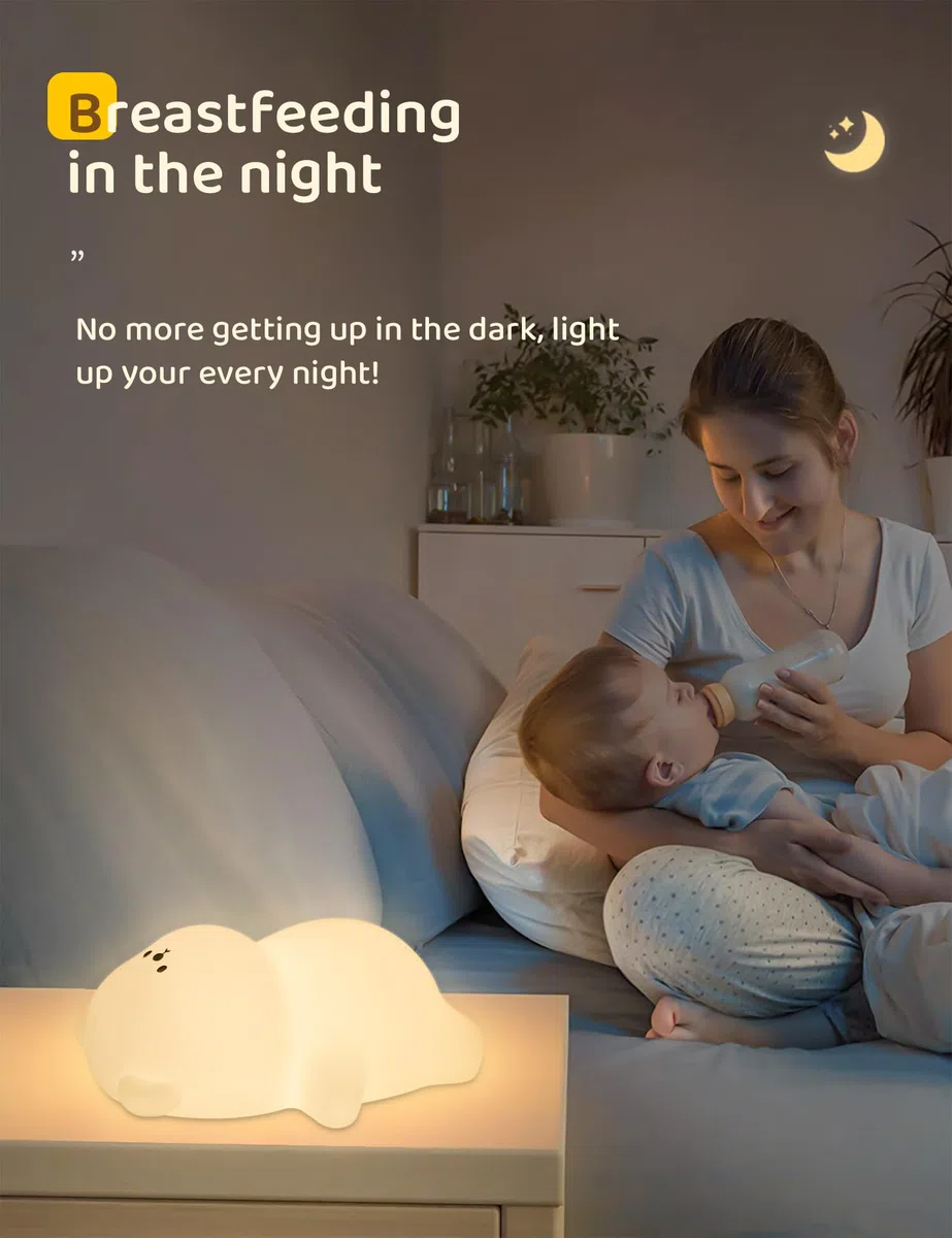 IHALO Luce Notturna Bambini, 7 Colori 3 Modalità Lampada Notturna per Bambini, Silicone Luce Notturna Neonato, con Timer, USB Ricaricabile, per Bambina Cameretta Regalo Neonato (Forma di Orso)