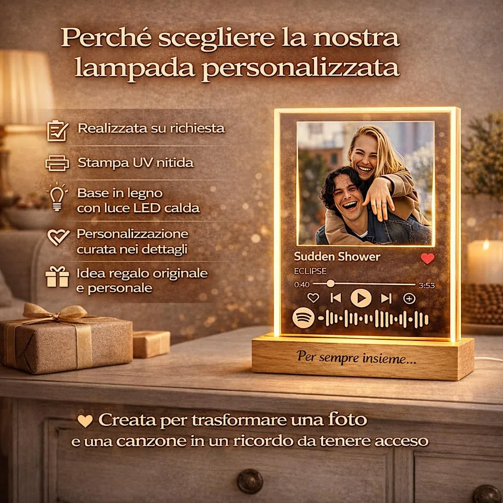 Lampada Spotify Personalizzata con Foto e Canzone, Targa Spotify Personalizzata in Plexiglass con Base LED, Regalo Personalizzato per Coppia, Fidanzato, Fidanzata, Anniversario glass personalizzato