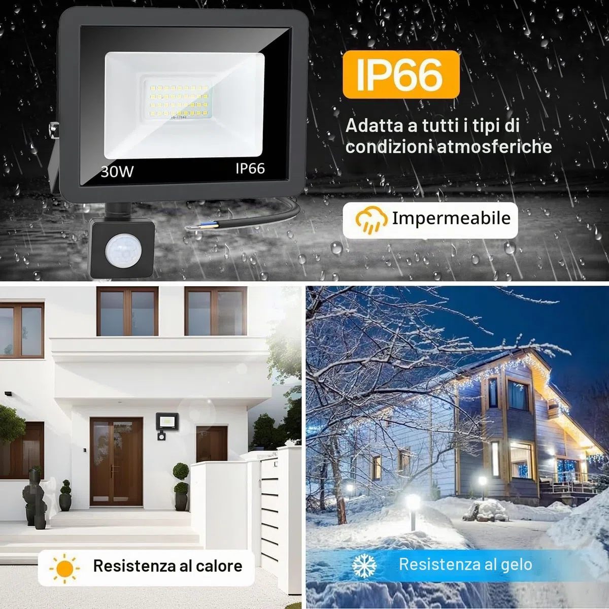 CREATESTAR Faretto Led da Esterno con Sensore di Movimento 30W, 3000LM Faretti Led Esterni IP66 Impermeabile 6500K Luce Bianca Fredda per magazzino giardino garage campo sportivo