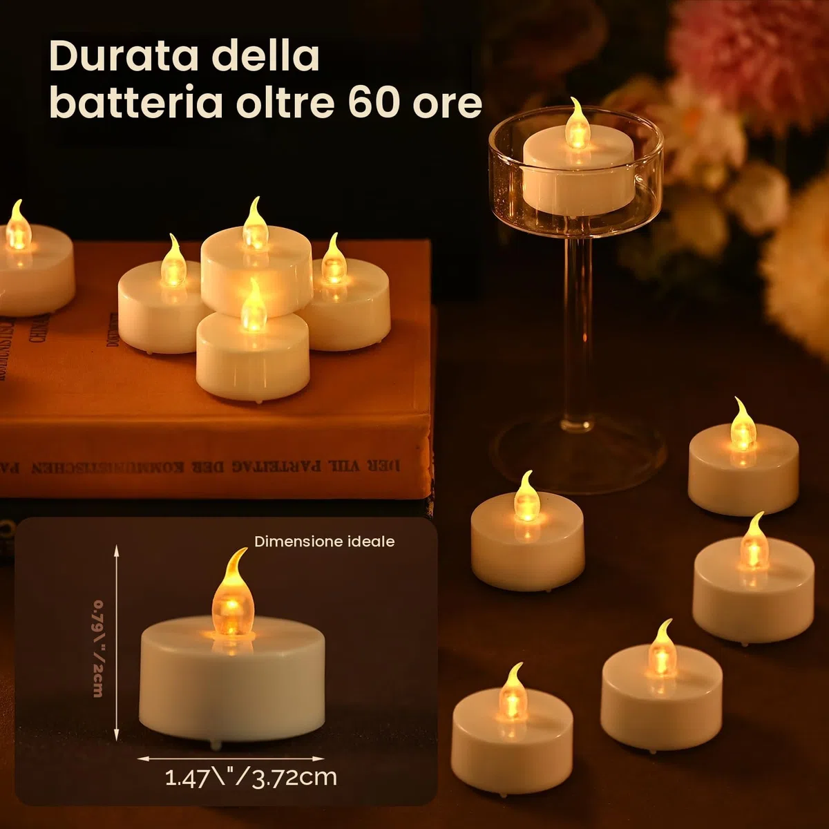 cimetech 12 lumini a LED con timer, telecomando senza fiamma, candele a LED elettriche, alimentate a batteria, per casa, stanza, tavolo, Halloween, decorazioni natalizie
